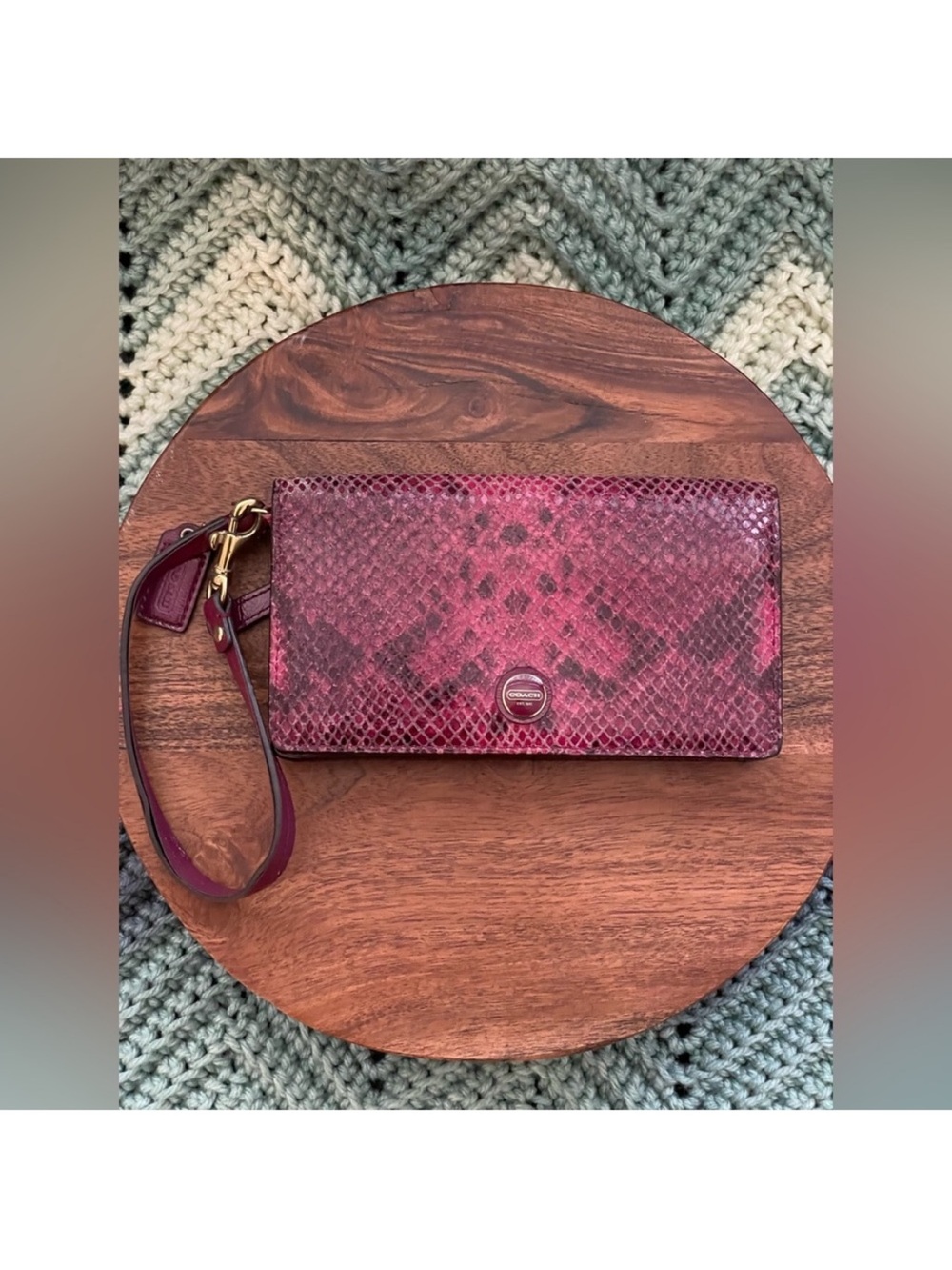 Coach Red Python-Effect Leather Wristlet EUC